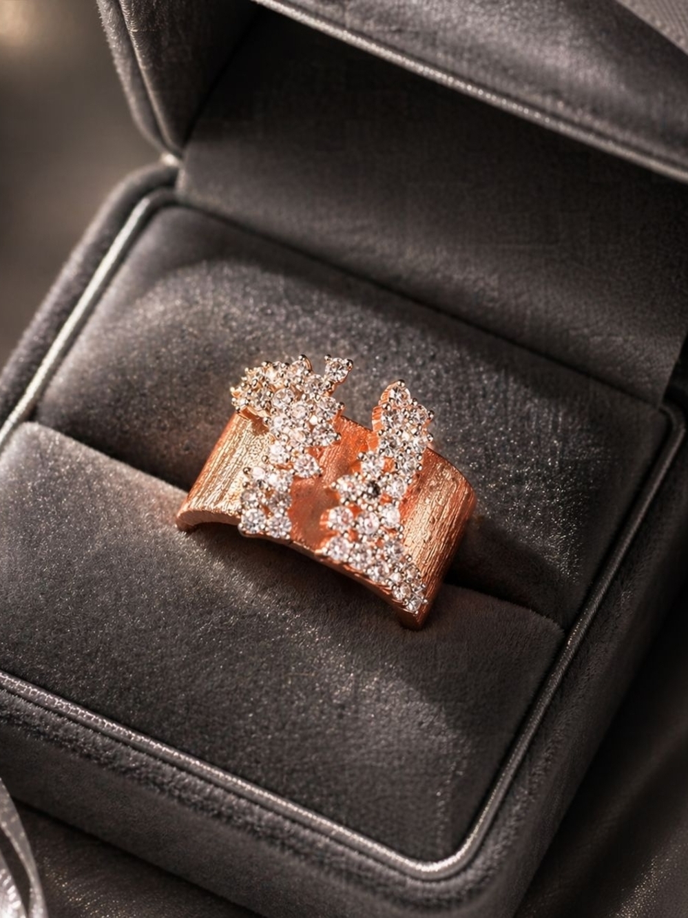 Rose Gold Crystal Wide Statement Ring